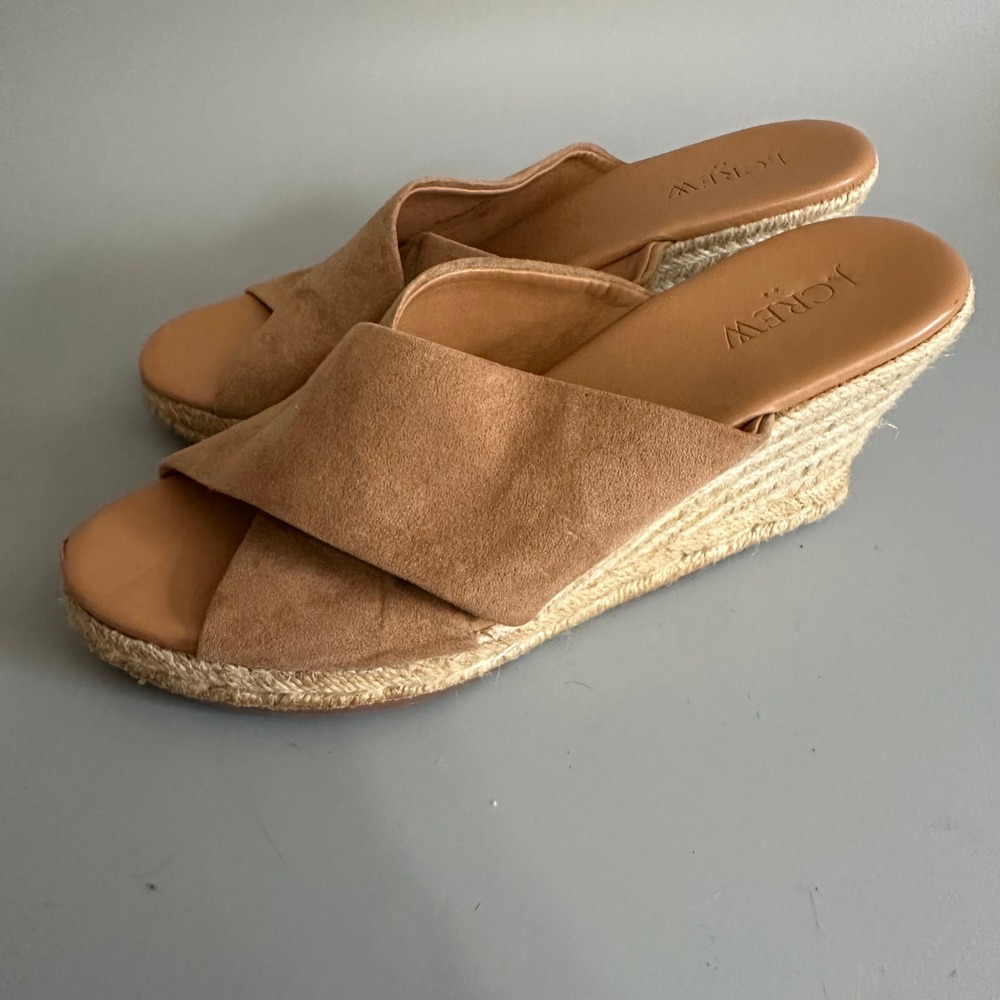 J.Crew Tan Suede Crossover Espadrille Wedge Sandals Slides Womens 8
